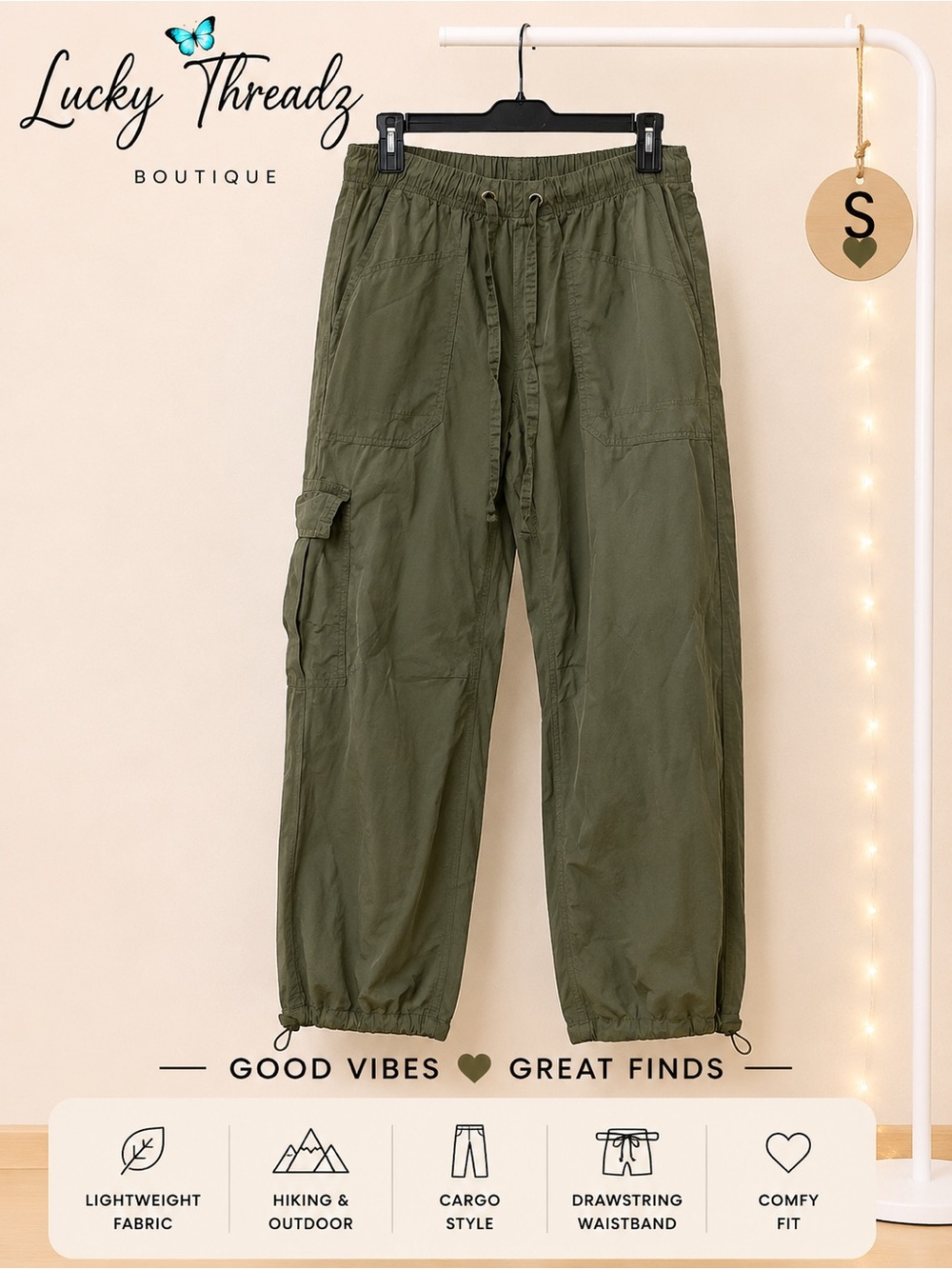Aerie Cargo Pants Women’s Size S/P Olive Green Utility Drawstring Waist & Ankle